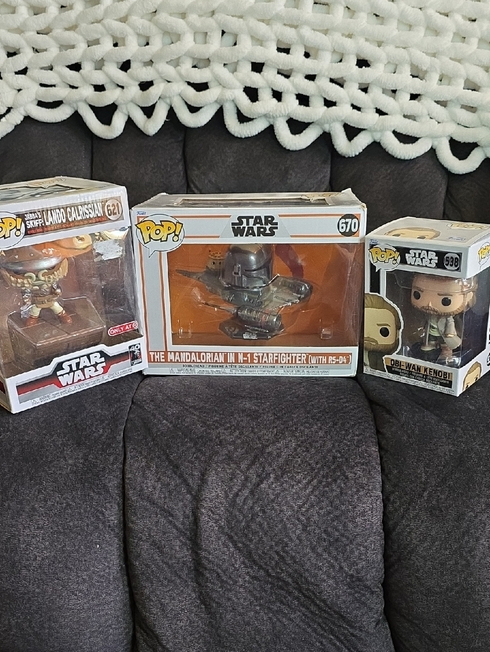 Funko Pop Star Wars Mandalorian N-1 Starfighter, Obi-Wan Kenobi, Lando Bundle